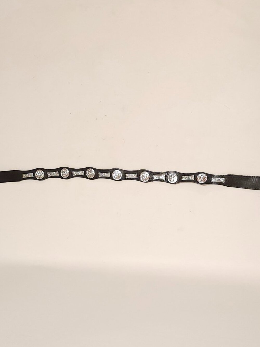 VINTAGE LEATHER BELT WESTERN MEXICAN AZTEC SILVER TONE ACCENT PATTERN SIZE 38